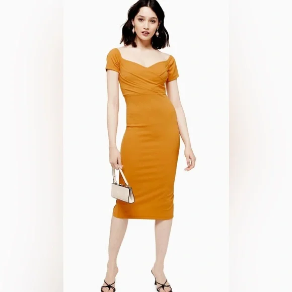 peach orange prom dresses TOPSHOP, Bardot Wrap Dress